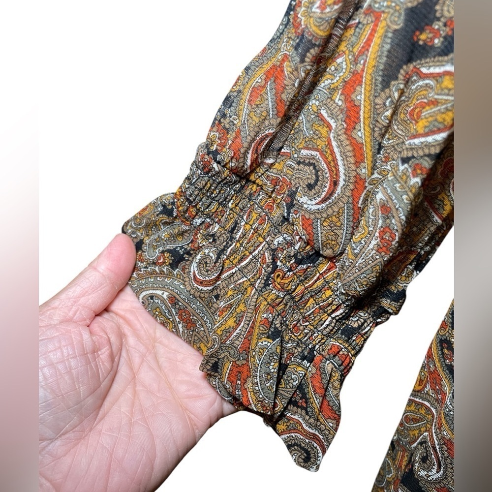 Michael Michael Kors Mesh Paisley Peasant V-Neck Long Sleeve Mini Dress sz 3X - Picture 10 of 10